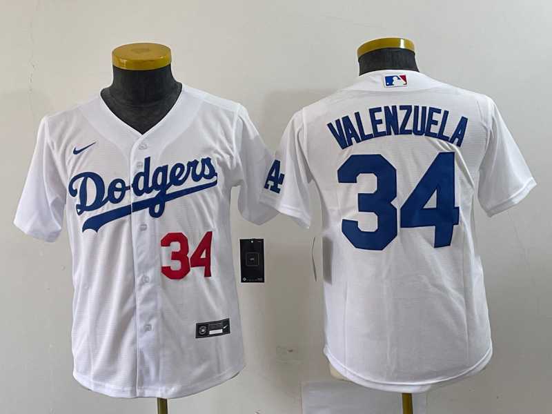 Youth Los Angeles Dodgers #34 Fernando Valenzuela Number White Stitched Cool Base Nike Jersey->mlb youth jerseys->MLB Jersey